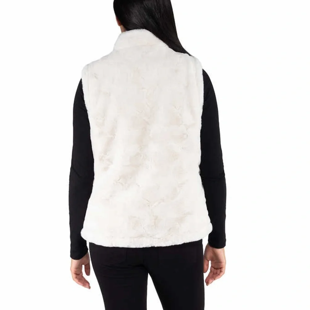 NWT Nicole Miller Original Reversible Vest Ivory White Faux Fur and Quilted 3X